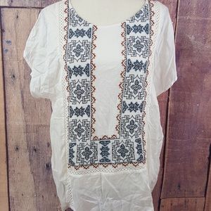 Lucky Brand Crochet Trim Embroidered Tee